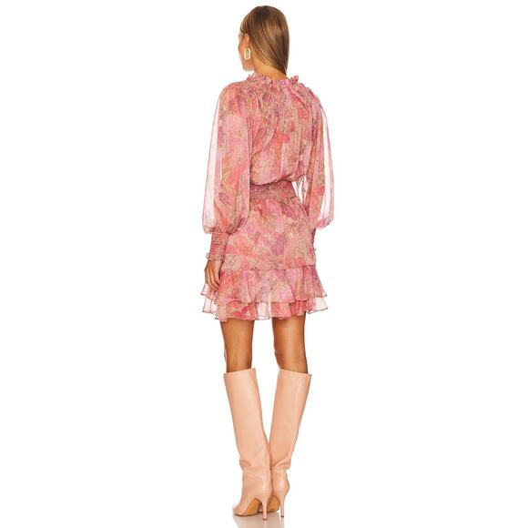 NWT Misa Almaha Mini Dress Small Pink Muted Paisley Ruffle Feminine - Picture 15 of 16